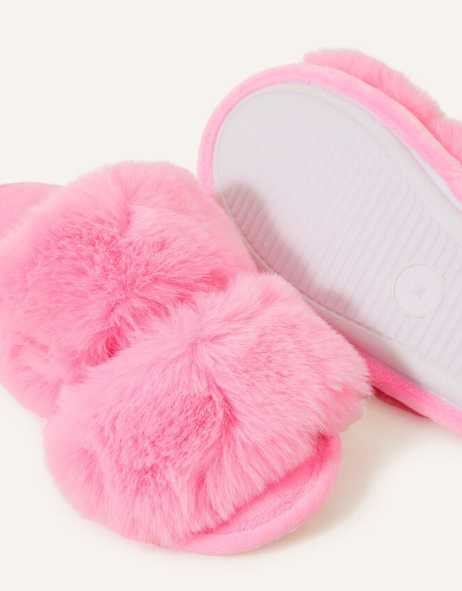 Faux Fur Double Band Sliders, Pink (PINK), large
