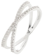 Sterling Silver Crystal Cross Ring, White (ST CRYSTAL), large