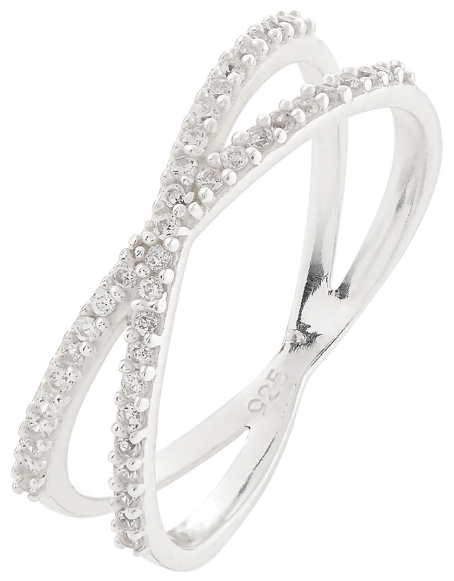 Sterling Silver Crystal Cross Ring, White (ST CRYSTAL), large