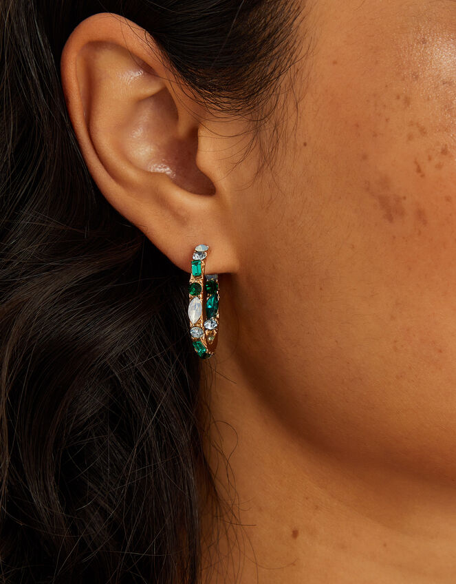 Gemstone Hoop Earrings Green, , large