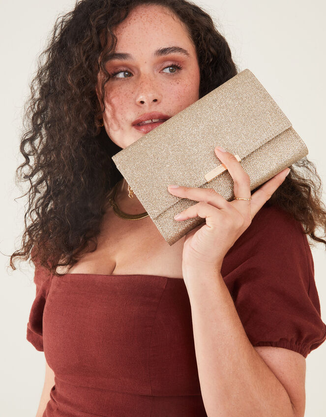 Box Clutch Bag, Gold (GOLD), large