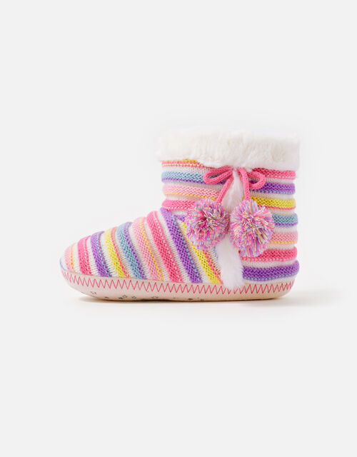 Girls Stripe Knit Slipper Boots, Multi (BRIGHTS-MULTI), large