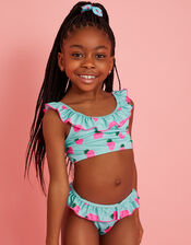 Girls Strawberry Bikini Set, Blue (TURQUOISE), large