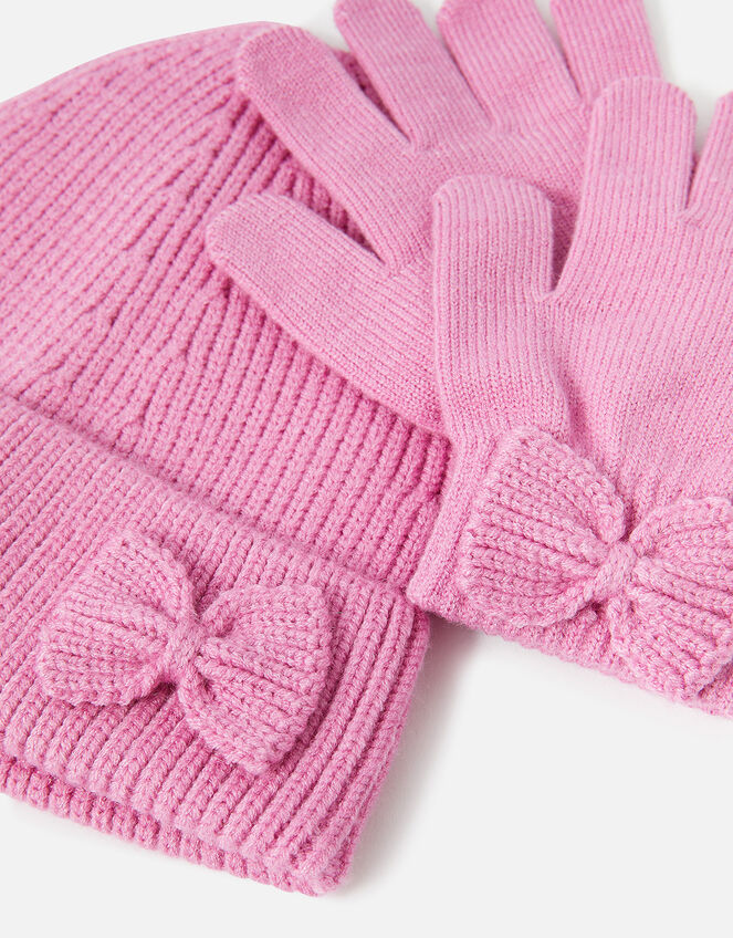 Girls Bow Hat and Glove Set, Pink (PINK), large