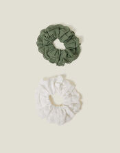 2-Pack Mix Broderie Hair Scrunchies, , large