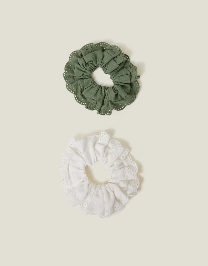 2-Pack Mix Broderie Hair Scrunchies, , large