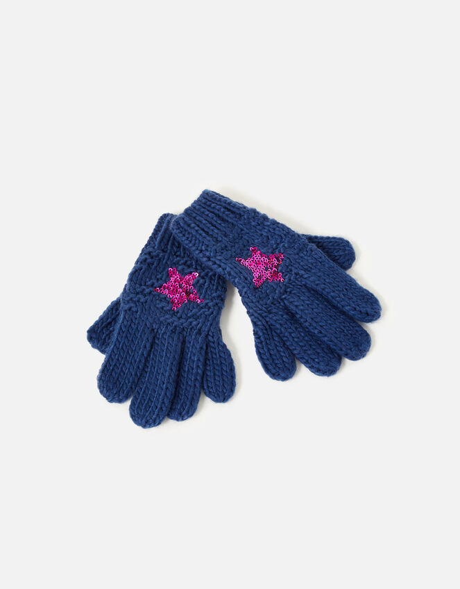 Girls Star Gloves , Blue (NAVY), large