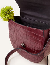 Faux Croc Ring Detail Saddle Bag, Red (BURGUNDY), large