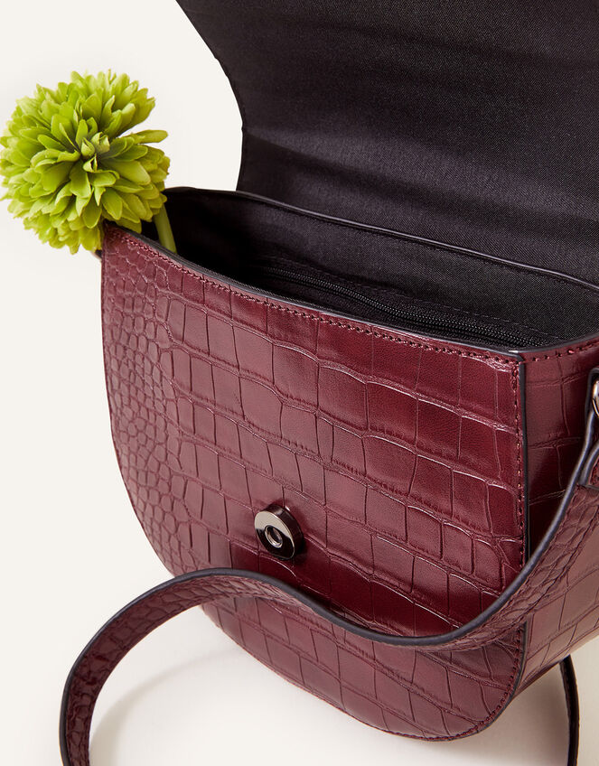 Faux Croc Ring Detail Saddle Bag, Red (BURGUNDY), large