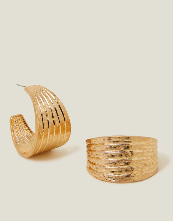 Textured Ridge Hoop Earrings, , large