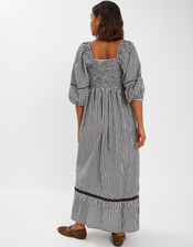 Gingham Puff Sleeve Maxi Dress, Black (BLACK), large