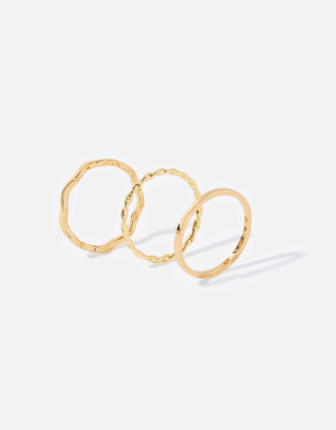 14ct Gold-Plated Slim Rings Set of Three, Gold (GOLD), large