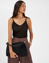 Slouchy Suedette Handbag, Black (BLACK), large