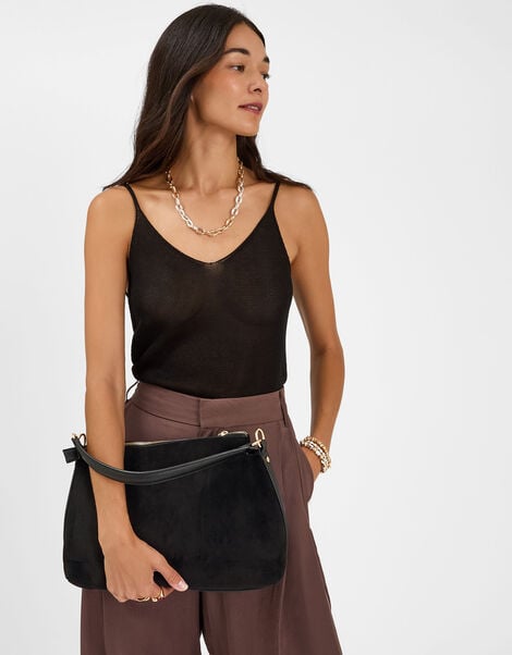 Slouchy Suedette Handbag, Black (BLACK), large