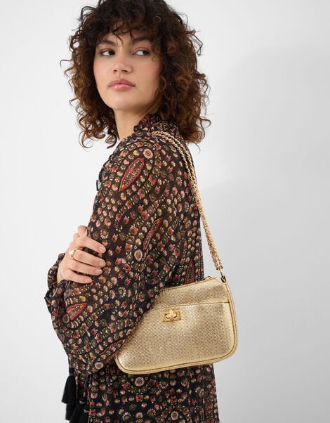 Metallic Chain Strap Crossbody Bag, , large