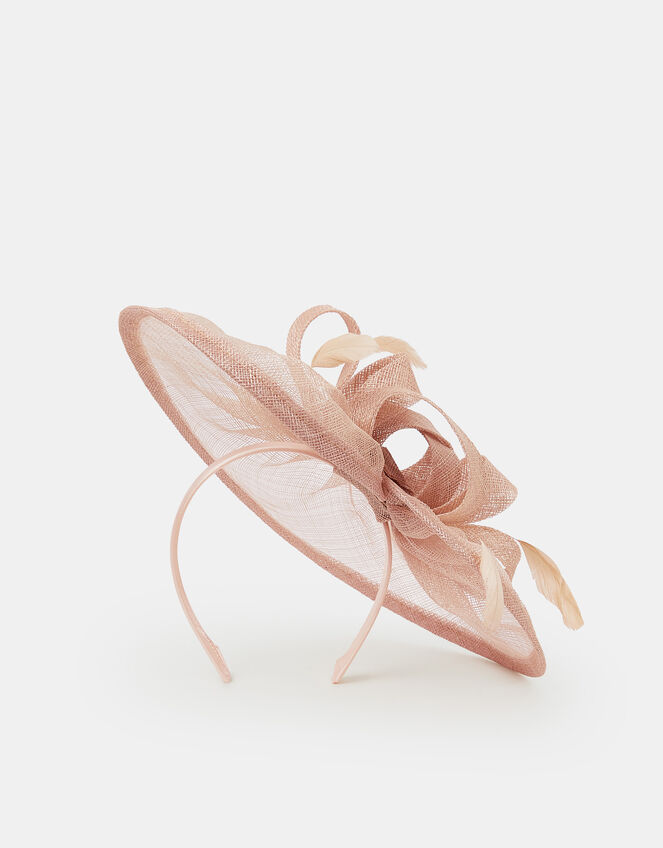 Woven Bow Feather Disc Fascinator, Pink (PALE PINK), large