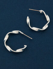 Sterling Silver-Plated Diamanté Check Hoop Earrings, , large