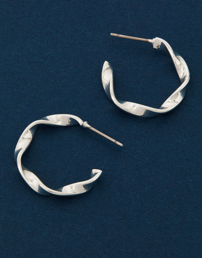 Sterling Silver-Plated Diamanté Check Hoop Earrings, , large