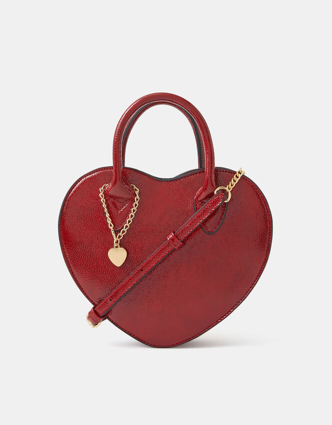 Patent Heart Crossbody Handbag , Red (RED), large