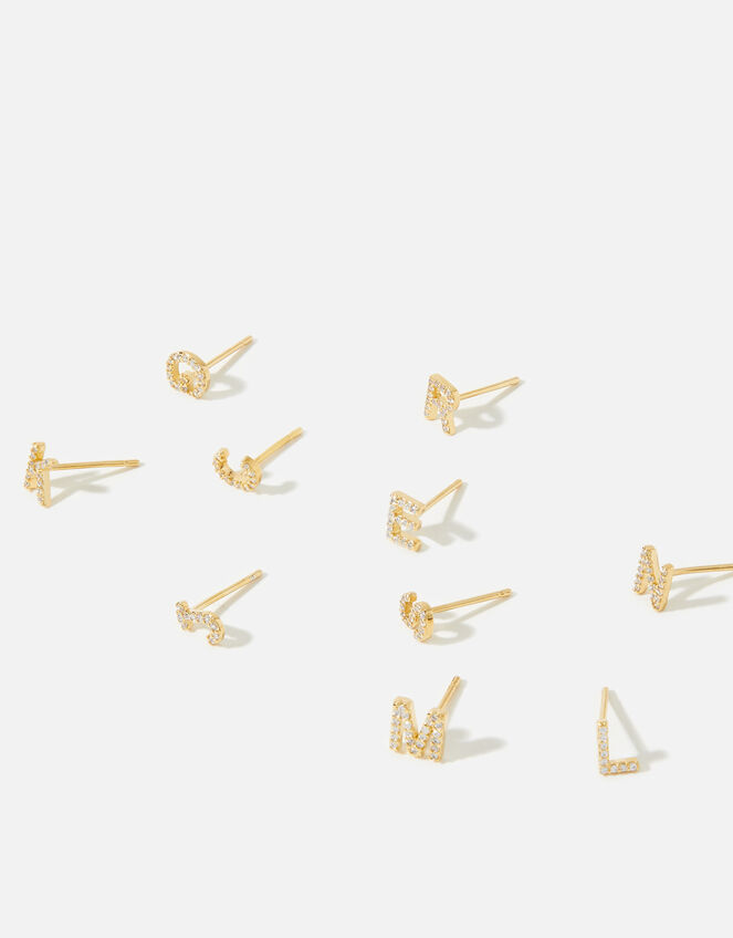 Gold-Plated Sparkle Initial Single Stud Earring, Gold (GOLD), large