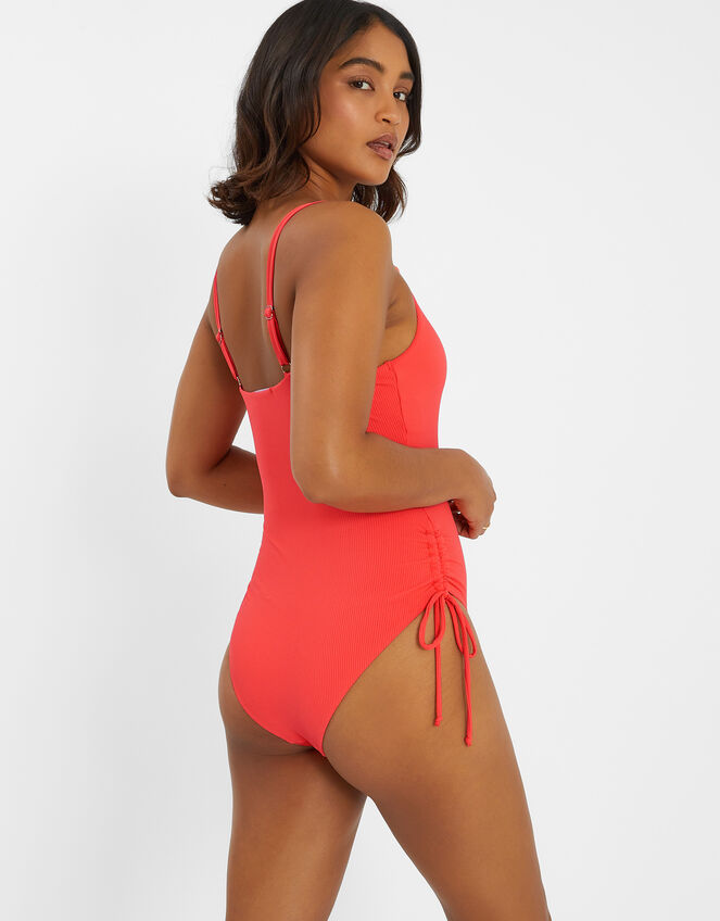 Rib Tie-Side Swimsuit, Orange (CORAL), large