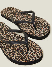 Leopard Print Flip Flops, Multi (DARKS MULTI), large