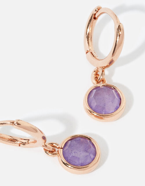 Rose Gold-Plated Amethyst Drop Hoops, , large