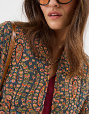 Floral Paisley Print Quilted Jacket, Black (BLACK), large