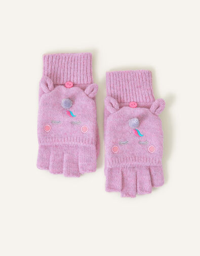 Girls Unicorn Knit Gloves, Purple (LILAC), large