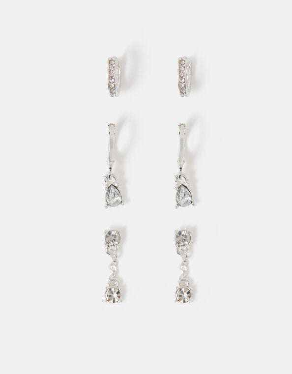 3-Pack Stone Drop Hoop Earrings, , large