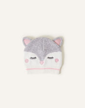 Snow Fox Beanie Hat, Grey (GREY), large