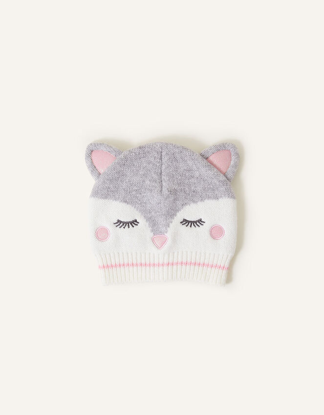 Snow Fox Beanie Hat, Grey (GREY), large