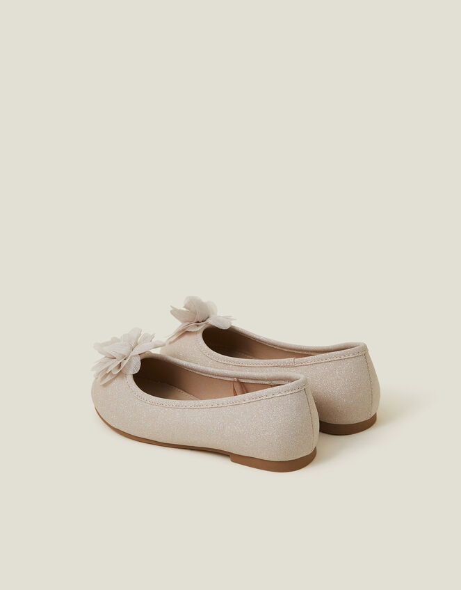 Girls Flower Corsage Glitter Ballet Flats, Gold (GOLD), large