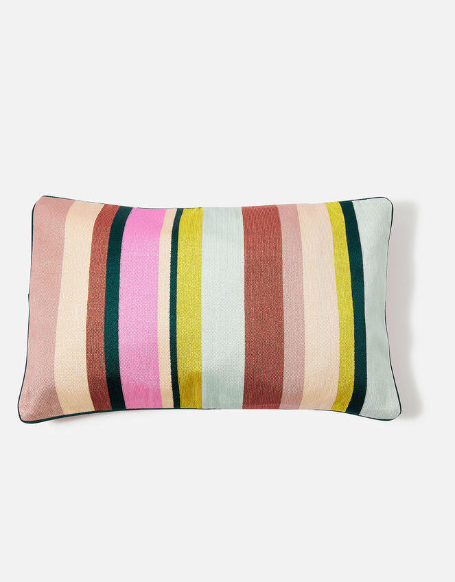 Multi Stripe Embroidered Rectangle Cushion Cover, , large