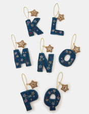 Embellished Initial Christmas Tree Decoration, Teal (TEAL), large