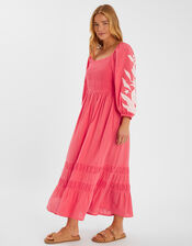 Pineapple Applique Smocked Maxi Dress, Orange (CORAL), large