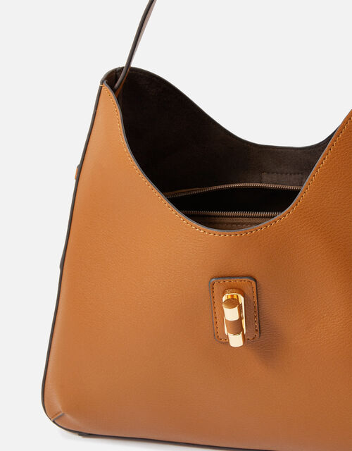 Talia Large Twistlock Shoulder Bag, Tan (TAN), large