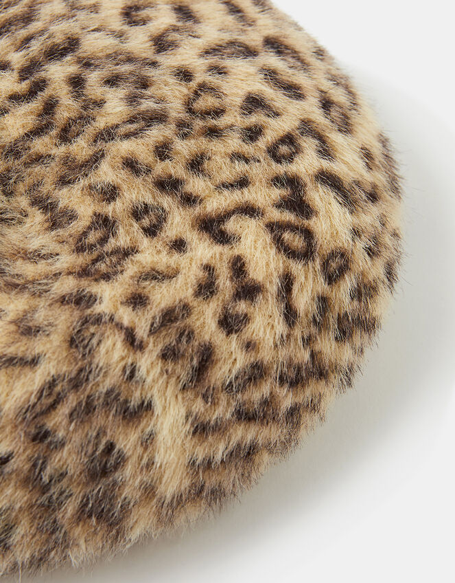Fluffy Leopard Beret, , large