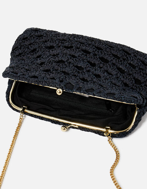 Raffia Clutch Bag Black, Black (BLACK), large