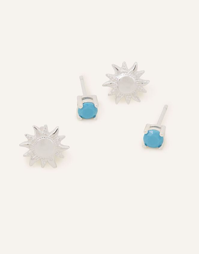 Sterling Silver Sun Stud Earrings Set of Two, , large