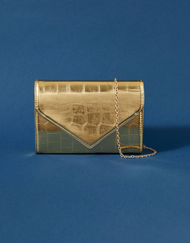 Metallic Faux Croc Clutch Bag Gold Clutch bags Accessorize UK