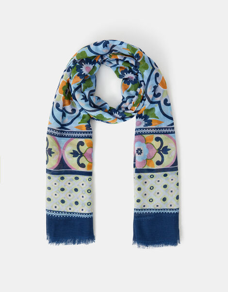 Lightweight Tile Print Scarf, , large