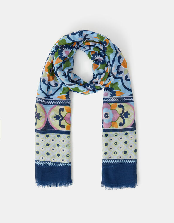 Lightweight Tile Print Scarf, , large