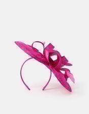 Bow Feather Disc Fascinator, Pink (FUCHSIA), large