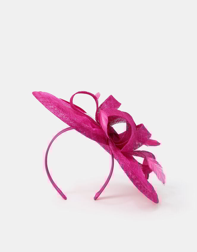 Bow Feather Disc Fascinator, Pink (FUCHSIA), large