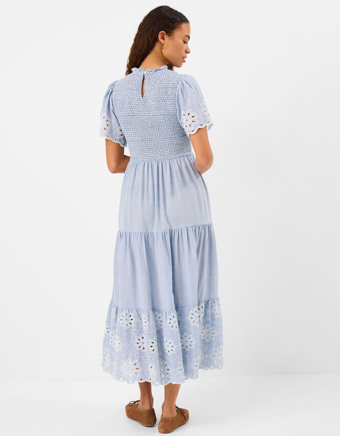 Smocked Cutwork Midi Dress, Blue (LIGHT BLUE), large