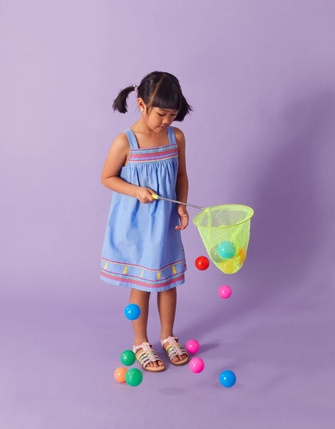 Chambray Embroidered Dress, Blue (BLUE), large