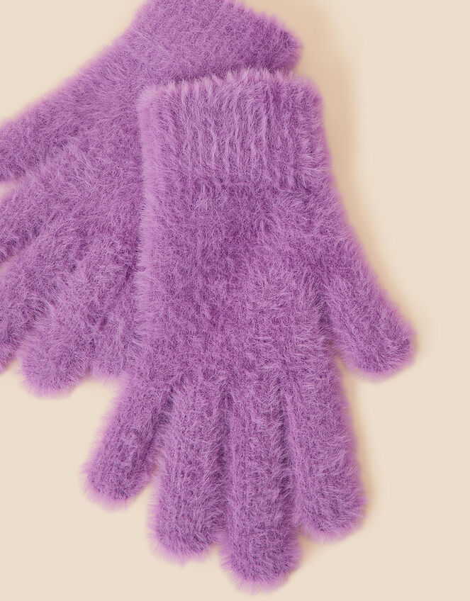 Stretch Fluffy Knit Gloves Purple Gloves Accessorize UK