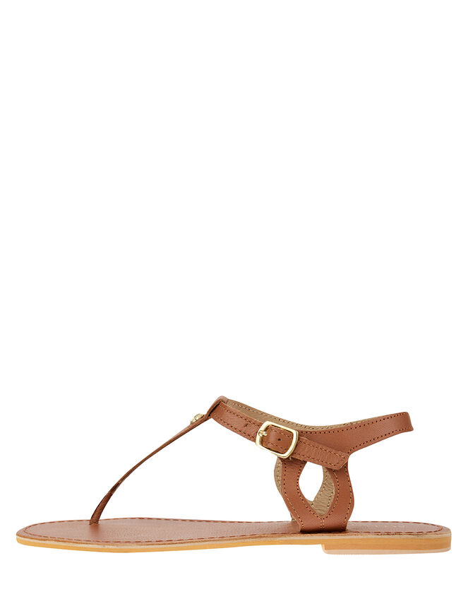 Seashell Charm Leather Sandals, Tan (TAN), large