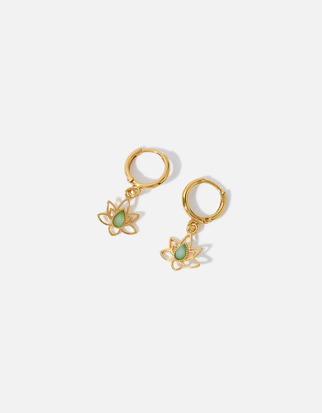 Gold-Plated Power Stone Charm Aventurine Earrings, , large